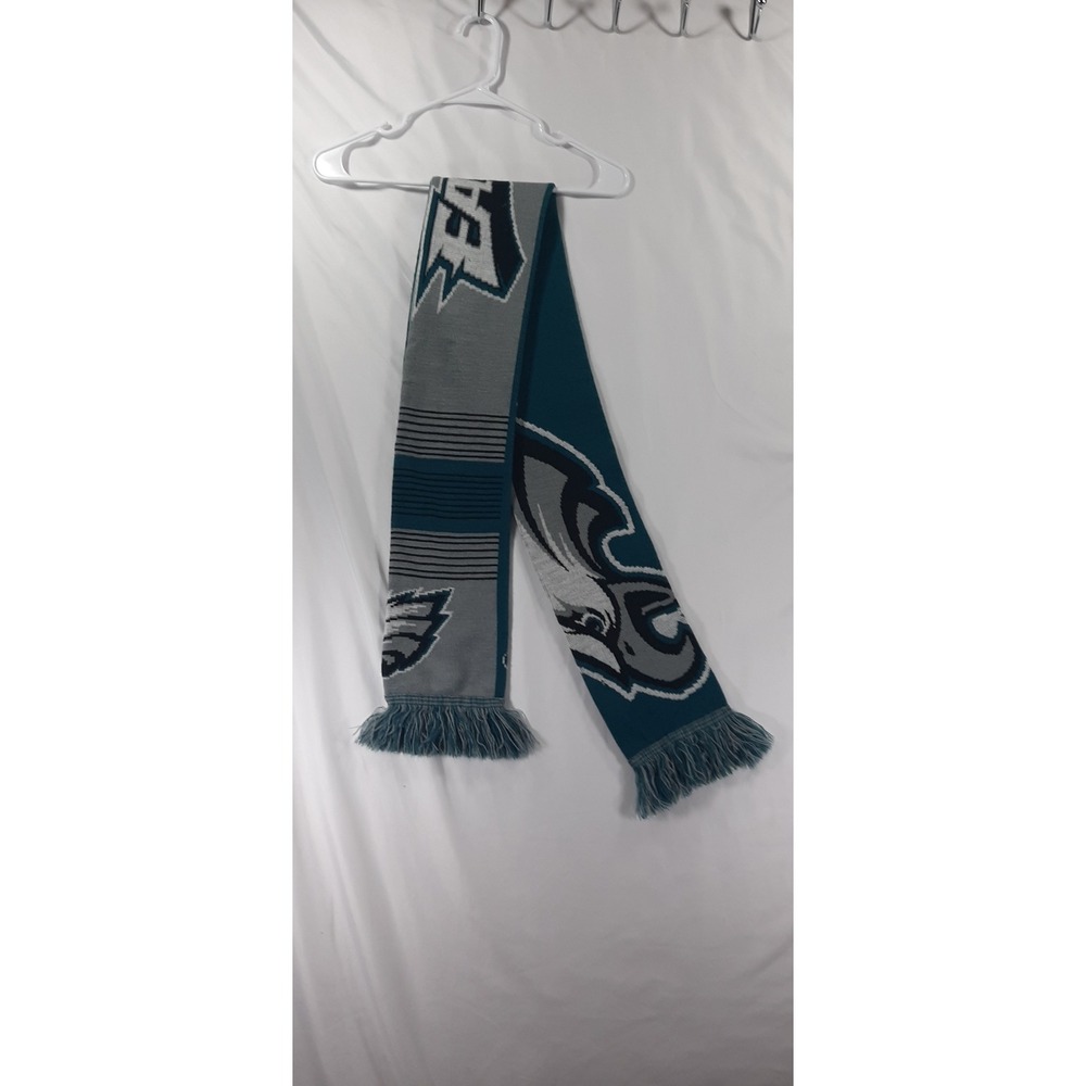 Philadelphia Eagles NFL Knit Scarf Teal Grey Reversible Winter Fan Gear Fringe
